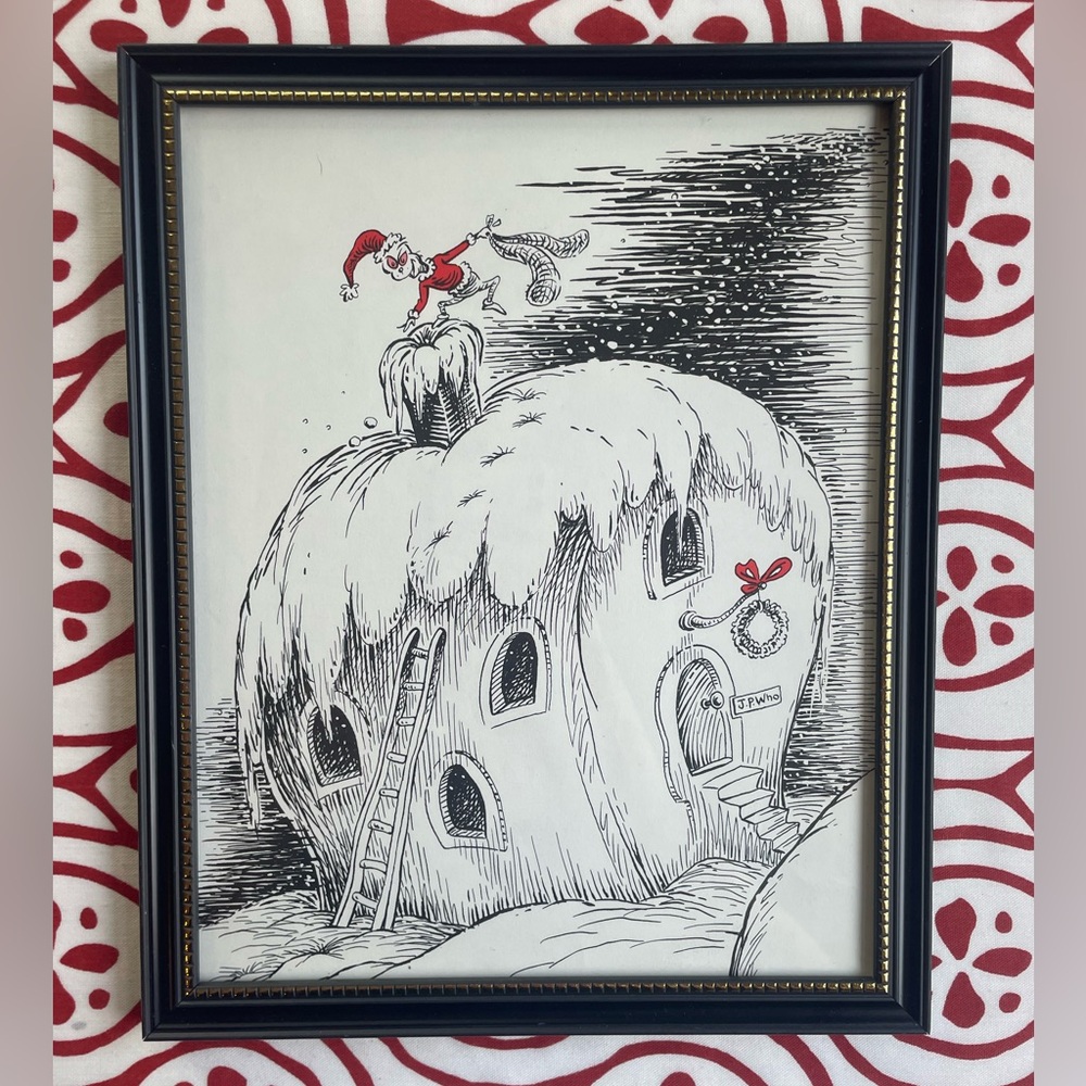 Dr Seuss How The Grinch Stole Christmas Framed Vintage Book Illustration 1957